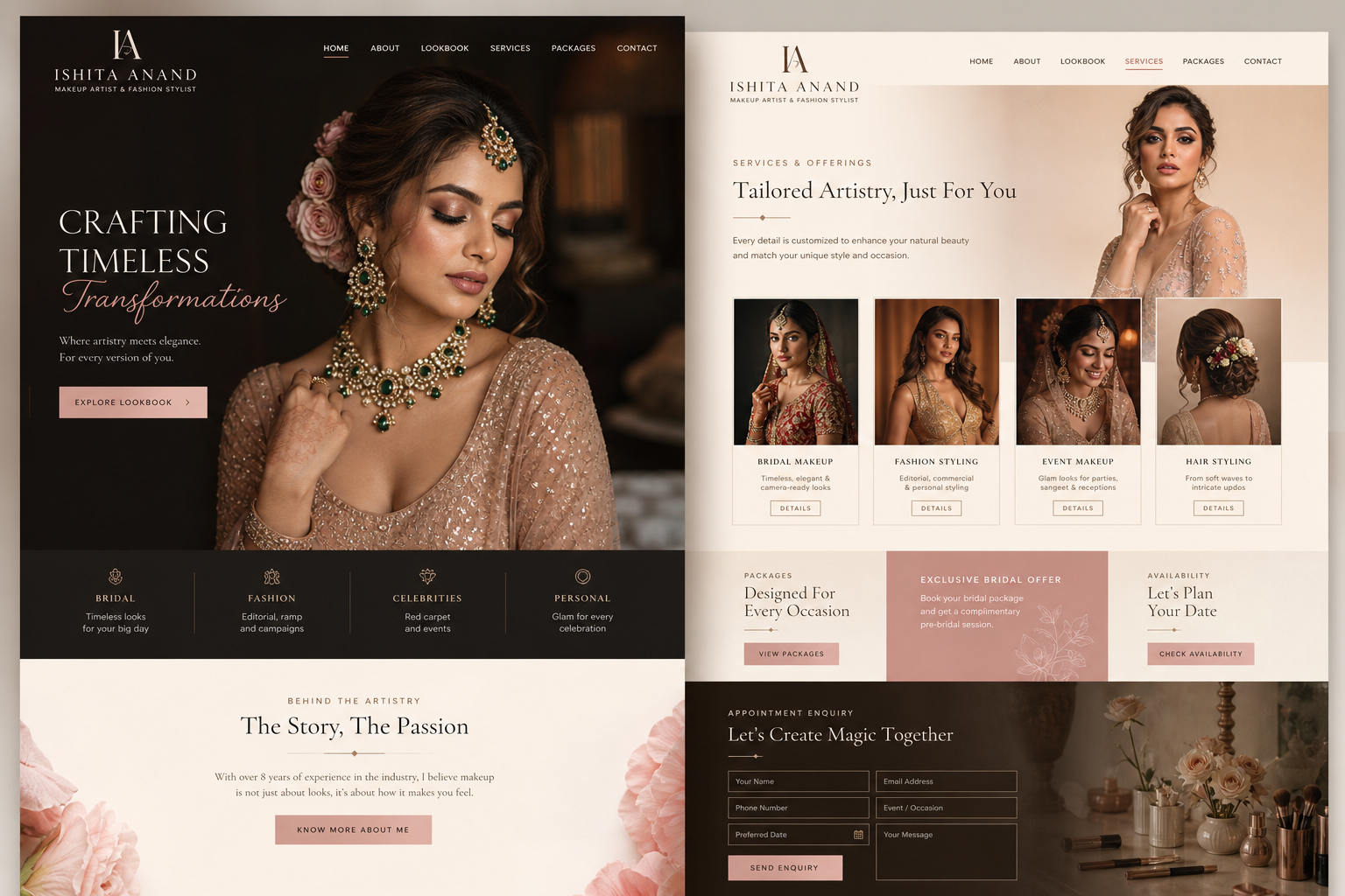 Home and detail page website concept for Makeup Artist / Stylist