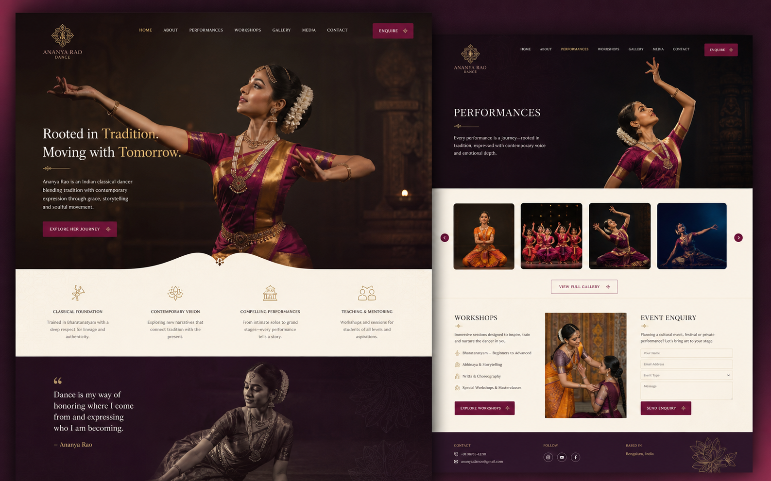 Home and detail page website concept for Dancer / Choreographer