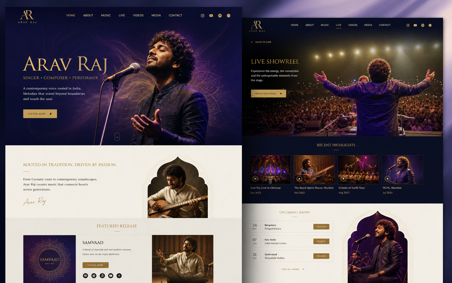 Home and detail page website concept for Singer / Musician