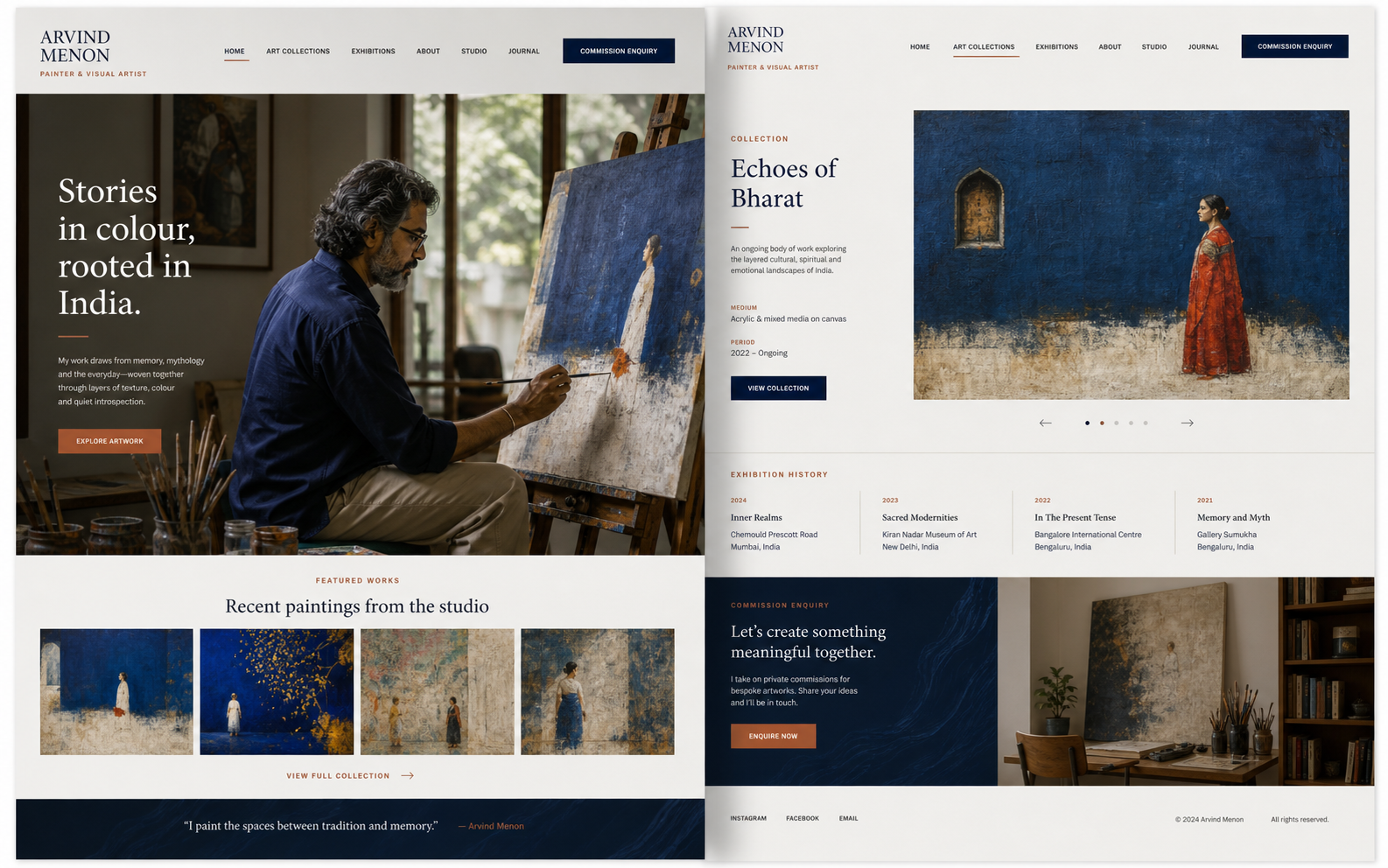Home and detail page website concept for Visual Artist