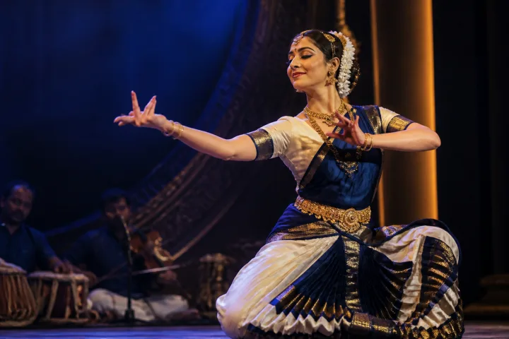 Indian classical performing artist on an elegant contemporary stage