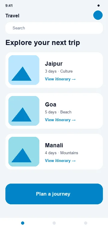 Travel App mobile app interface
