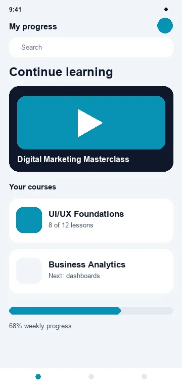 Progress mobile app interface