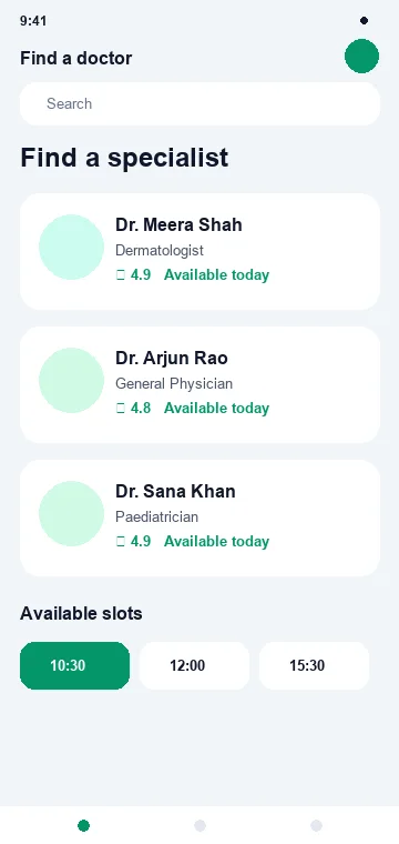 Doctor Search mobile app interface