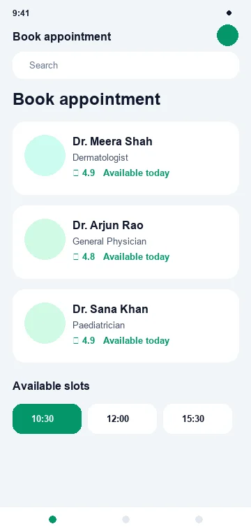 Booking mobile app interface