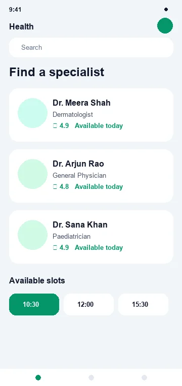 Patient Portal mobile app interface