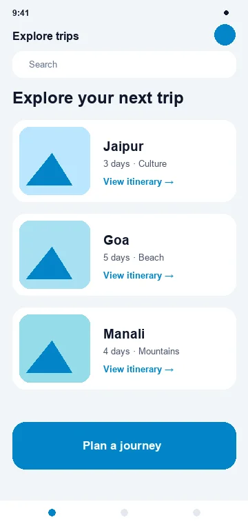 Destinations mobile app interface