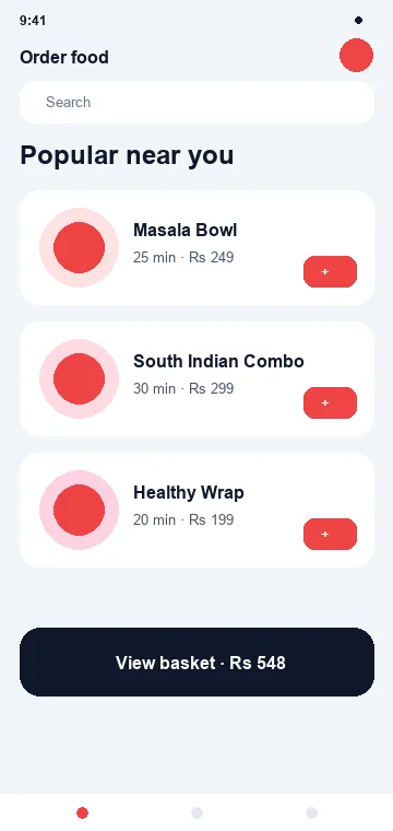 Menu mobile app interface