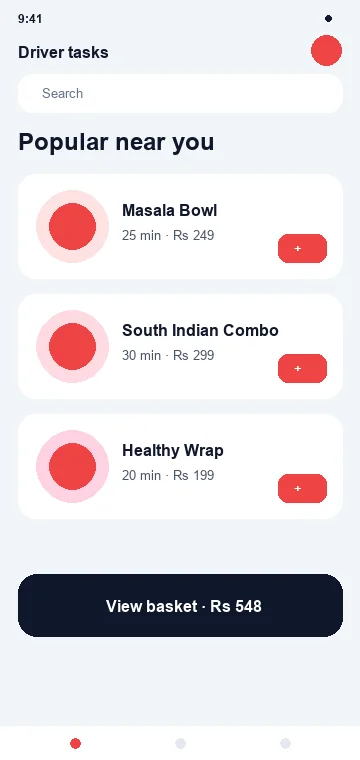 Delivery mobile app interface
