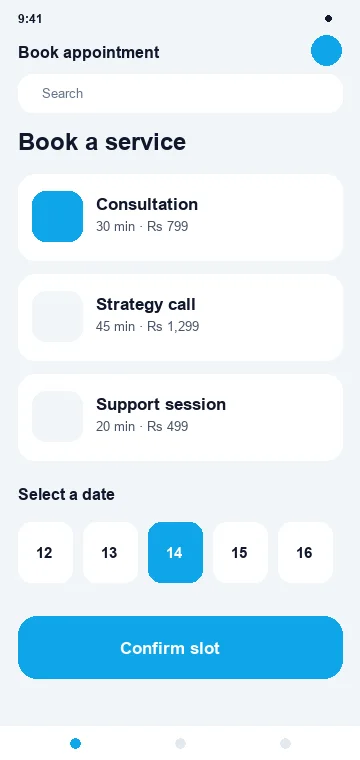 Services mobile app interface