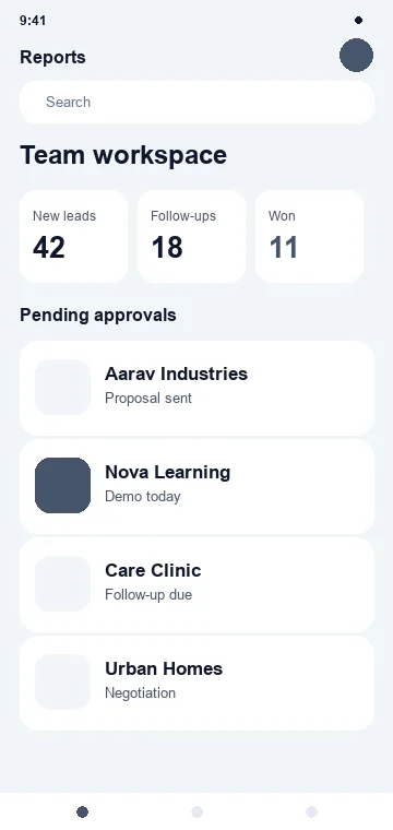 Reports mobile app interface