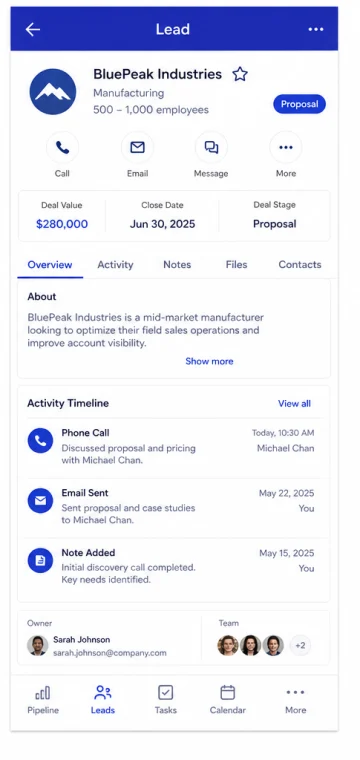 Lead mobile app interface
