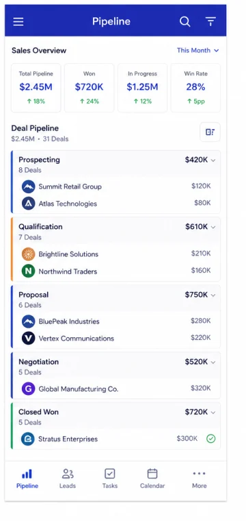 Pipeline mobile app interface