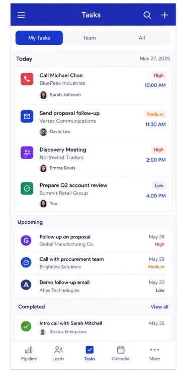Tasks mobile app interface