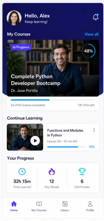 Course List mobile app interface