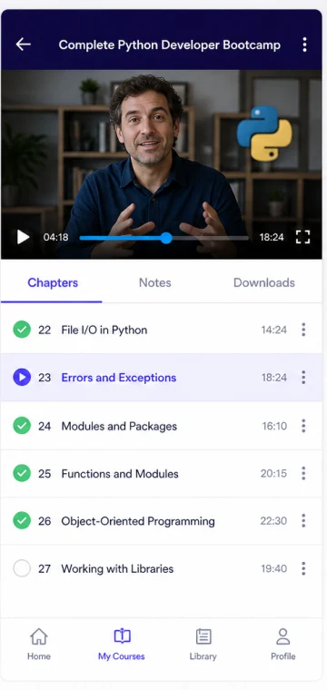 Lesson mobile app interface