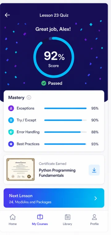 Result mobile app interface