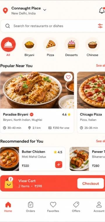 Menu mobile app interface