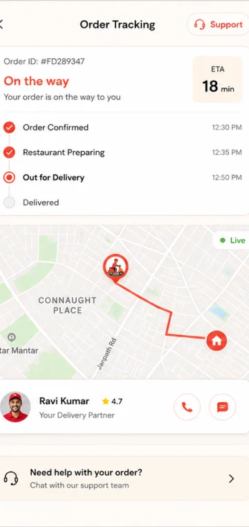 Tracking mobile app interface