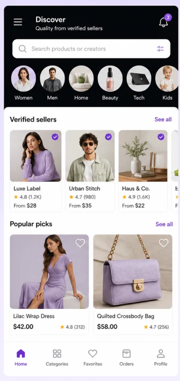 Browse mobile app interface