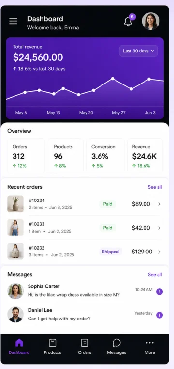 Seller mobile app interface