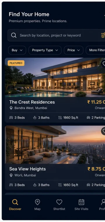 Listings mobile app interface