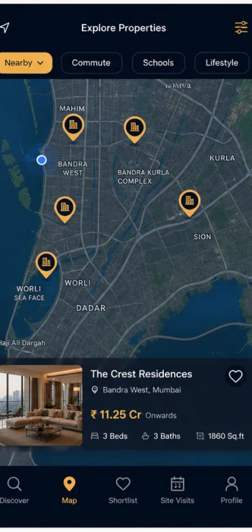 Map mobile app interface