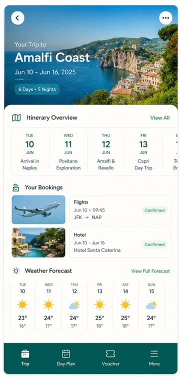 Trip mobile app interface