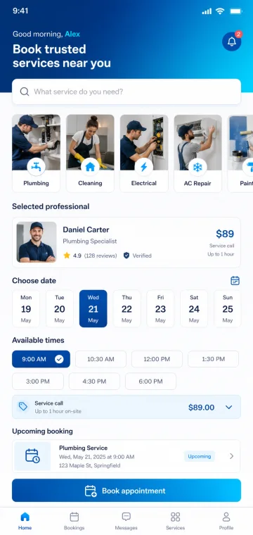 Realistic services booking mobile app screen