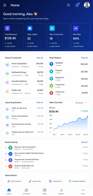 Realistic custom business mobile app screen