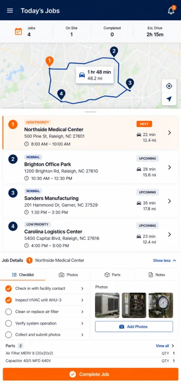 Realistic field service jobs mobile app screen