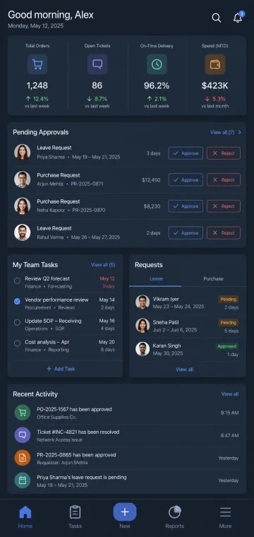 Realistic internal operations mobile app screen