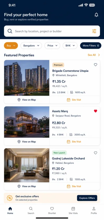 Realistic property search mobile app screen