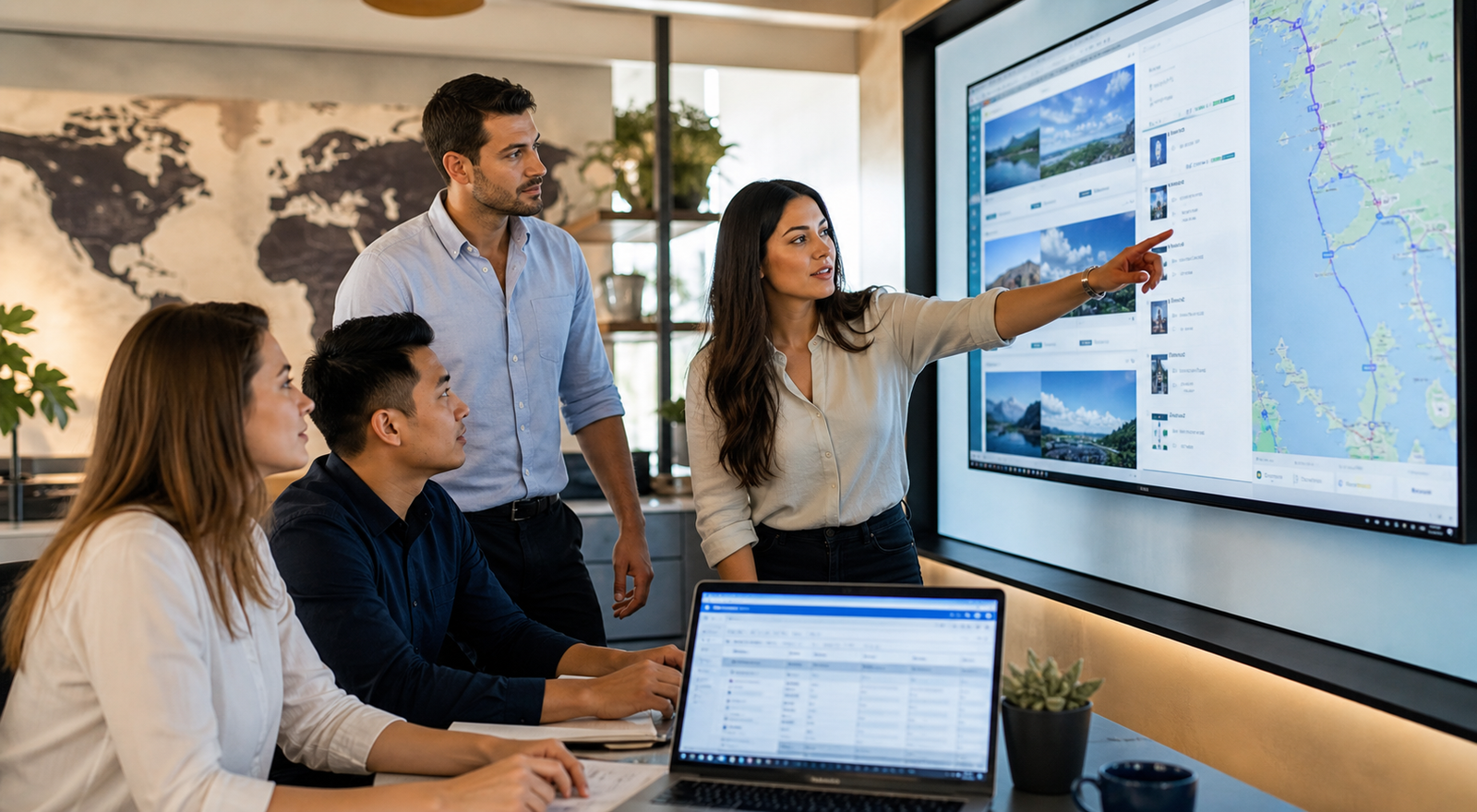 Travel operations team reviewing itinerary and supplier workflows
