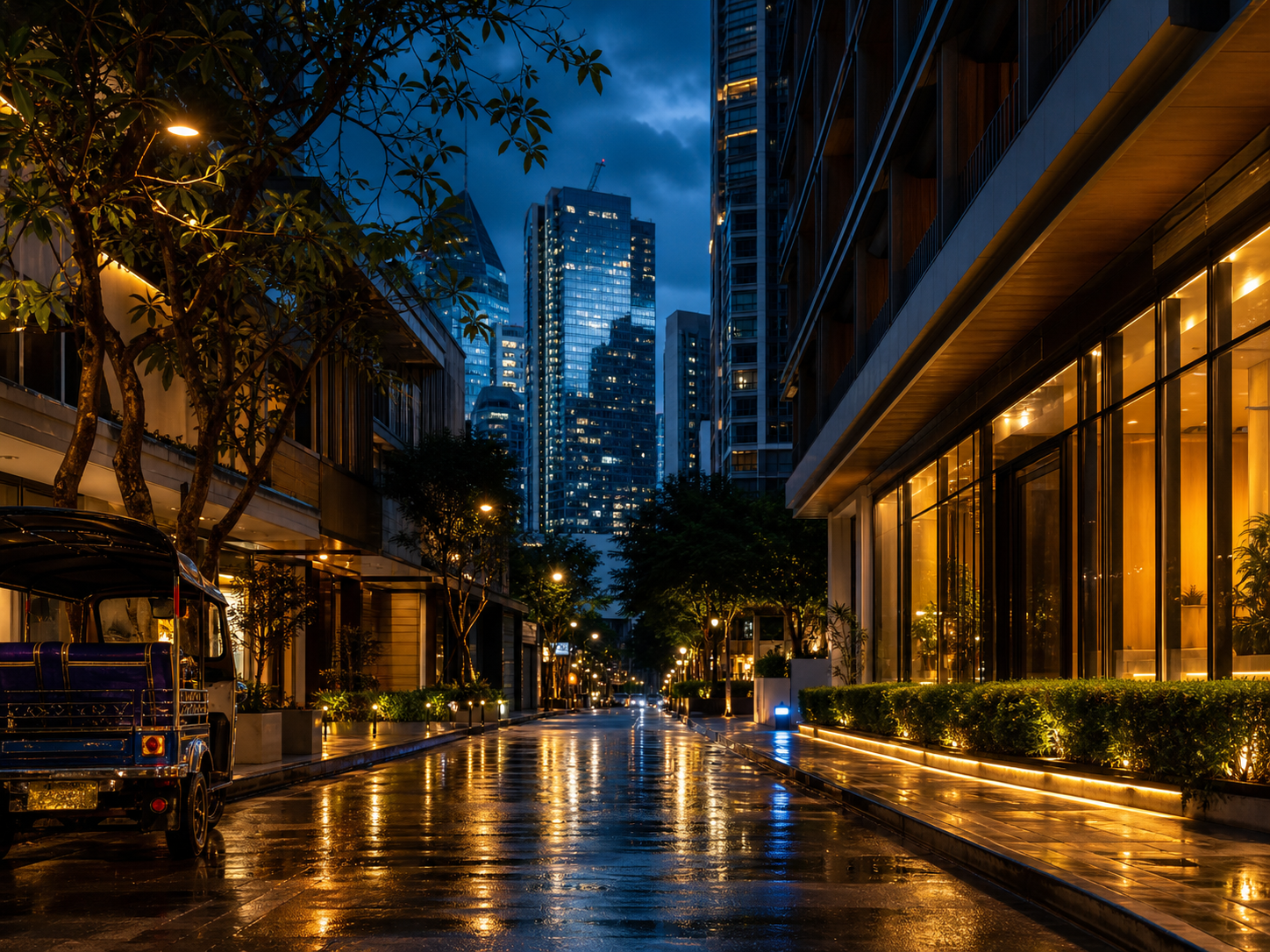Bangkok city street at blue hour