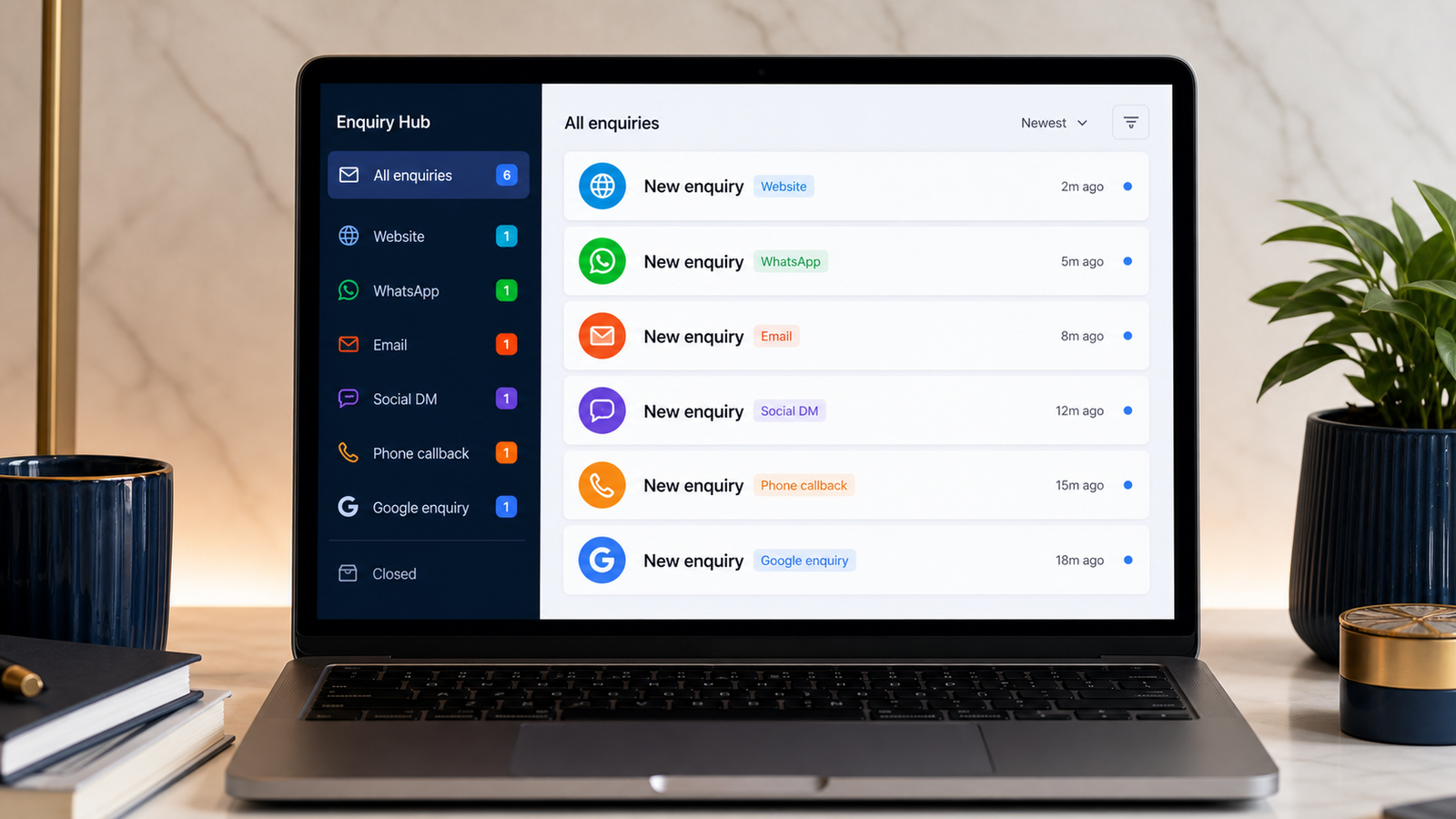 Unified travel enquiry hub receiving messages from multiple channels