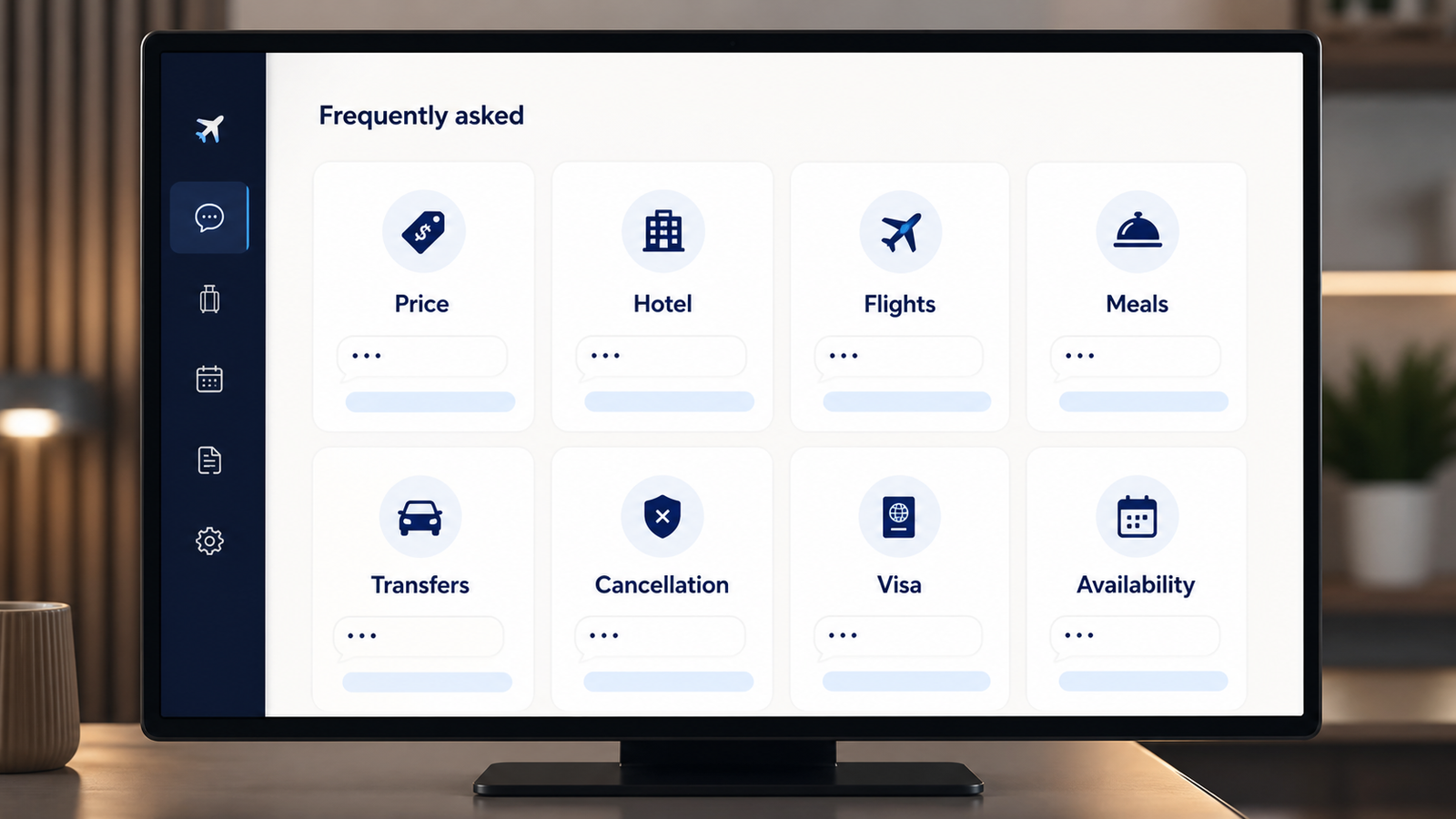 Travel support interface organising frequently asked questions