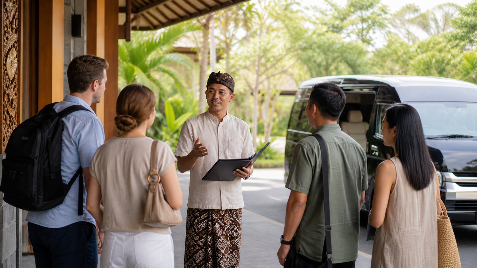 Local destination guide briefing an inbound travel group