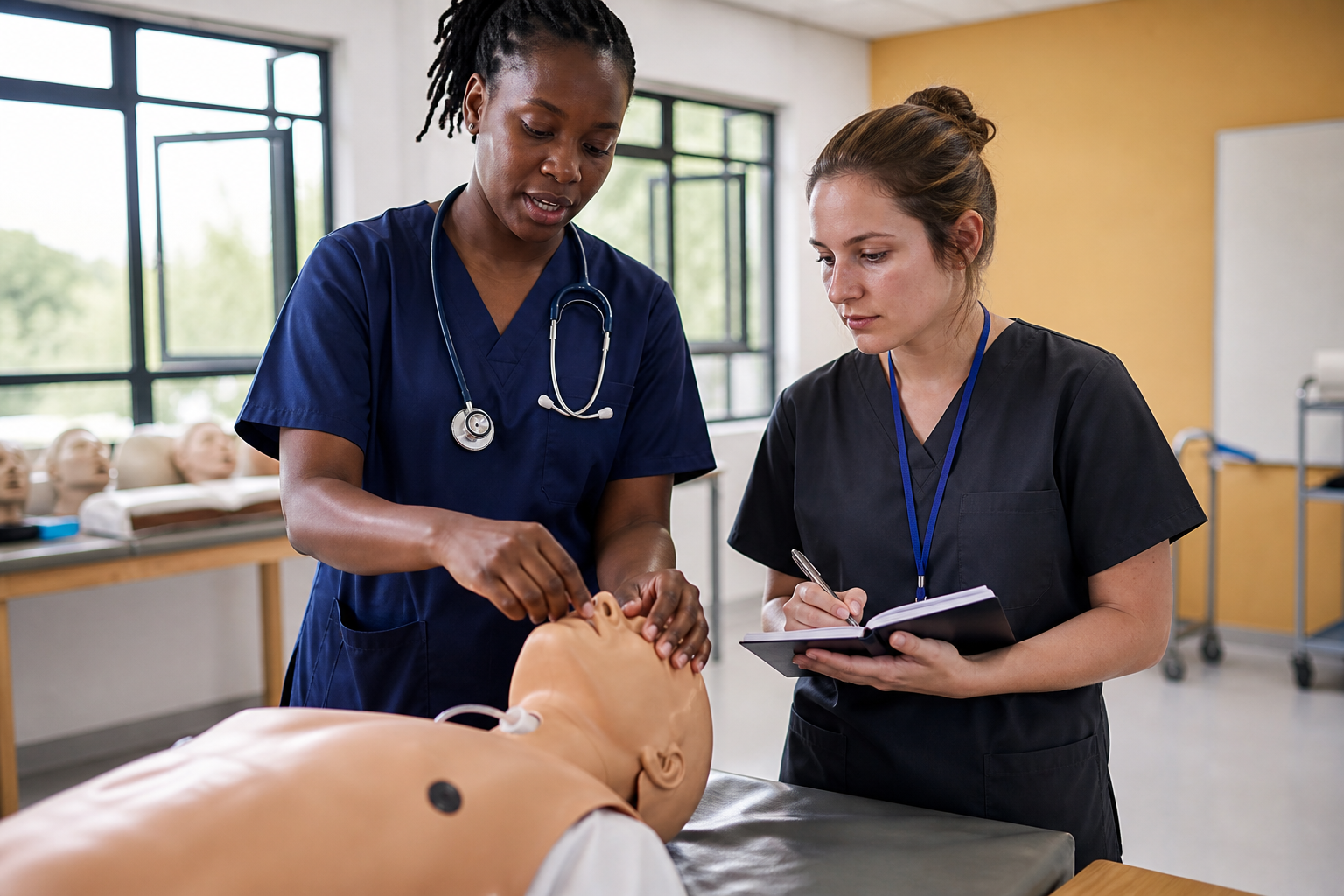 Kenyan clinician leading a supervised medical training simulation