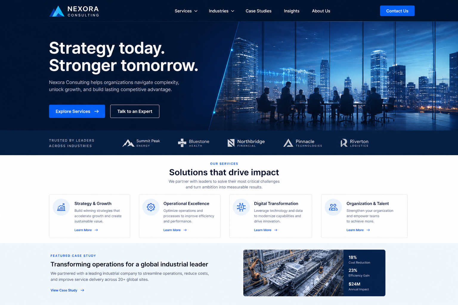 Premium business consultancy website homepage