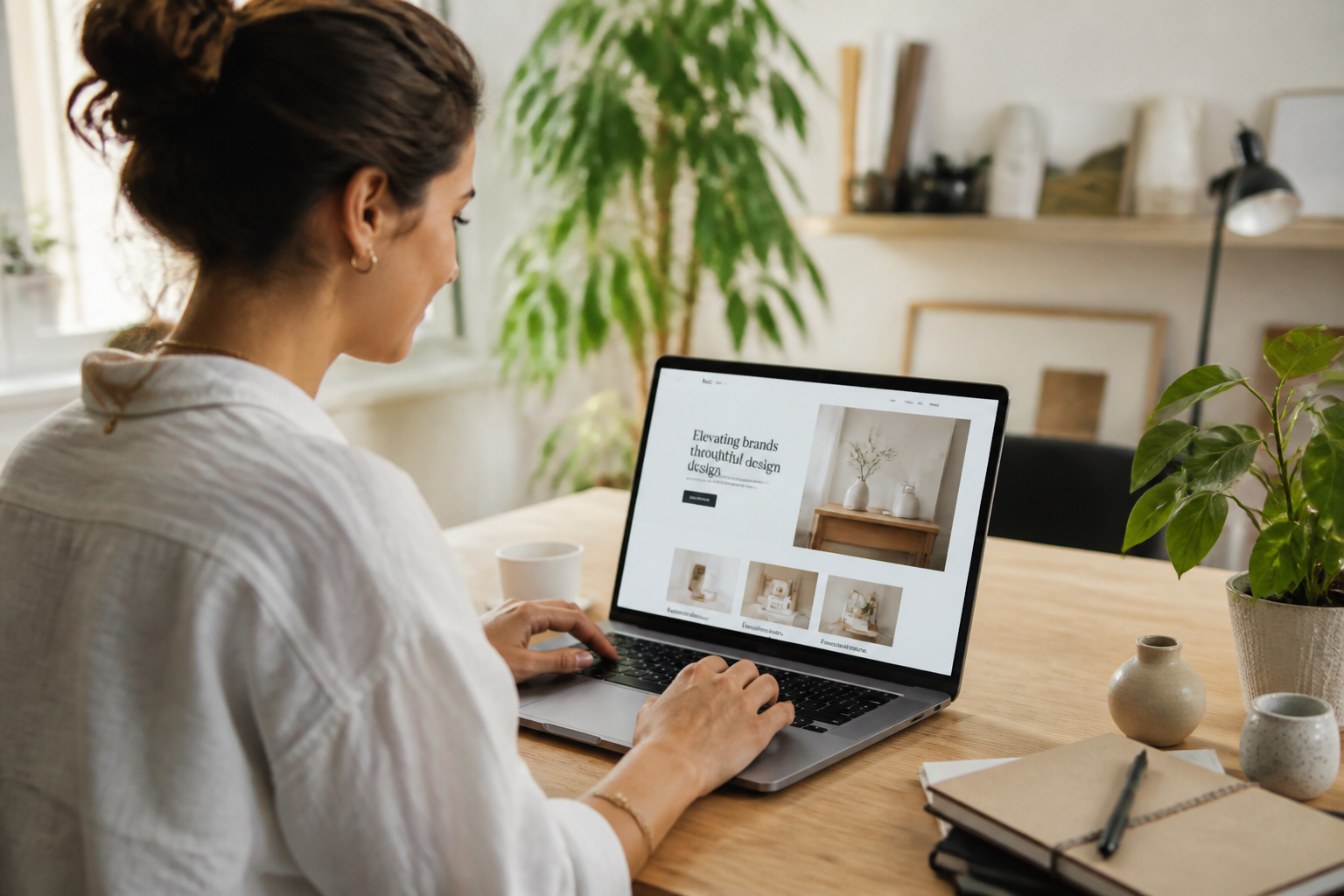 Business owner reviewing a new website on a laptop