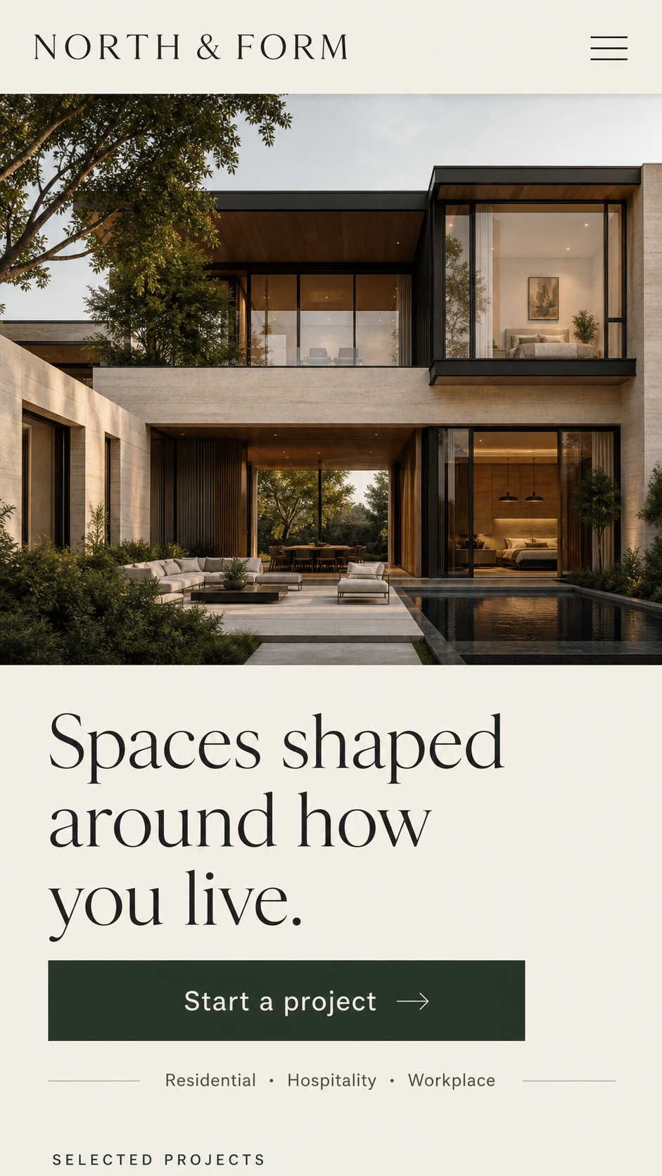 Responsive mobile version of the premium architecture studio website