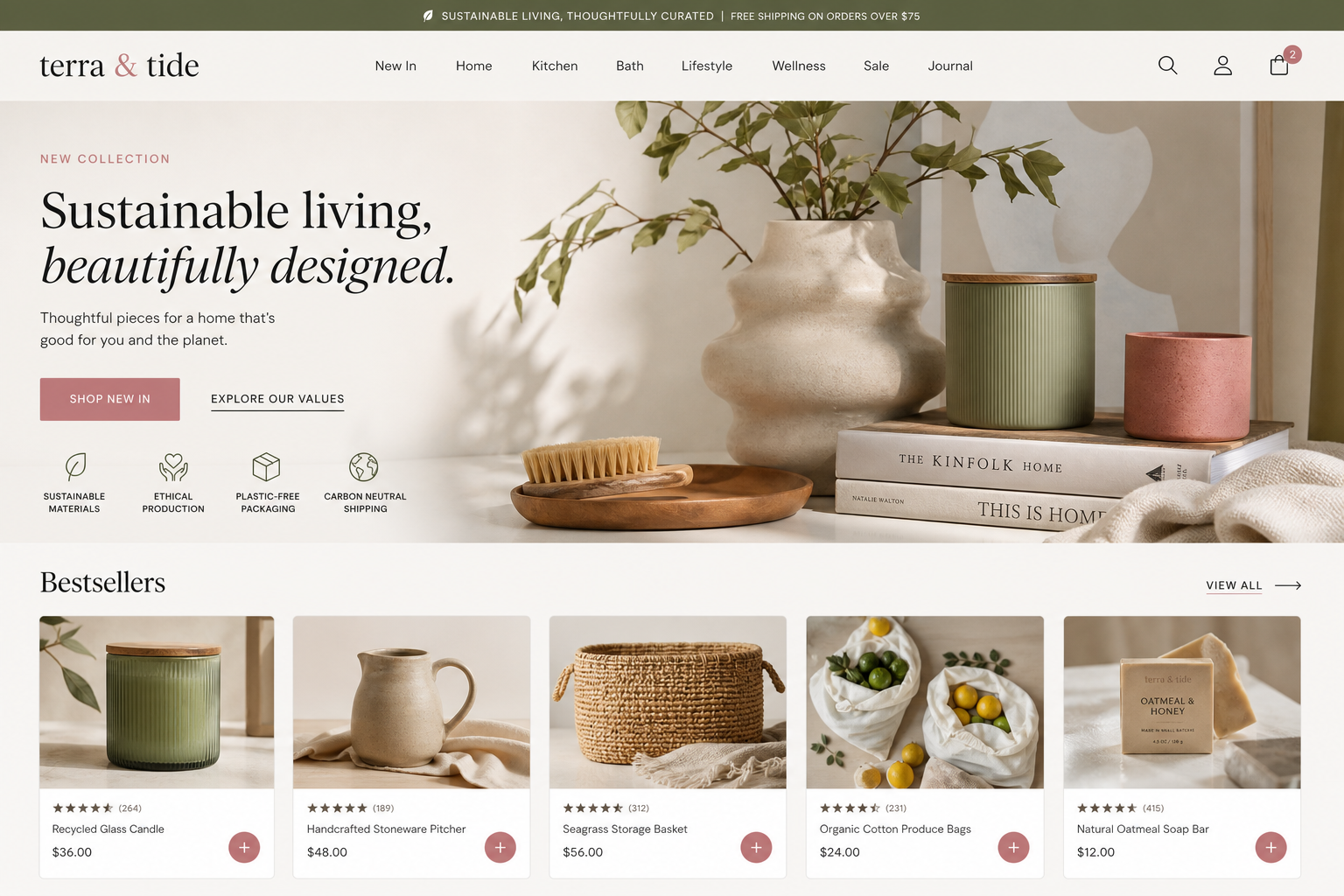 Premium lifestyle ecommerce website homepage