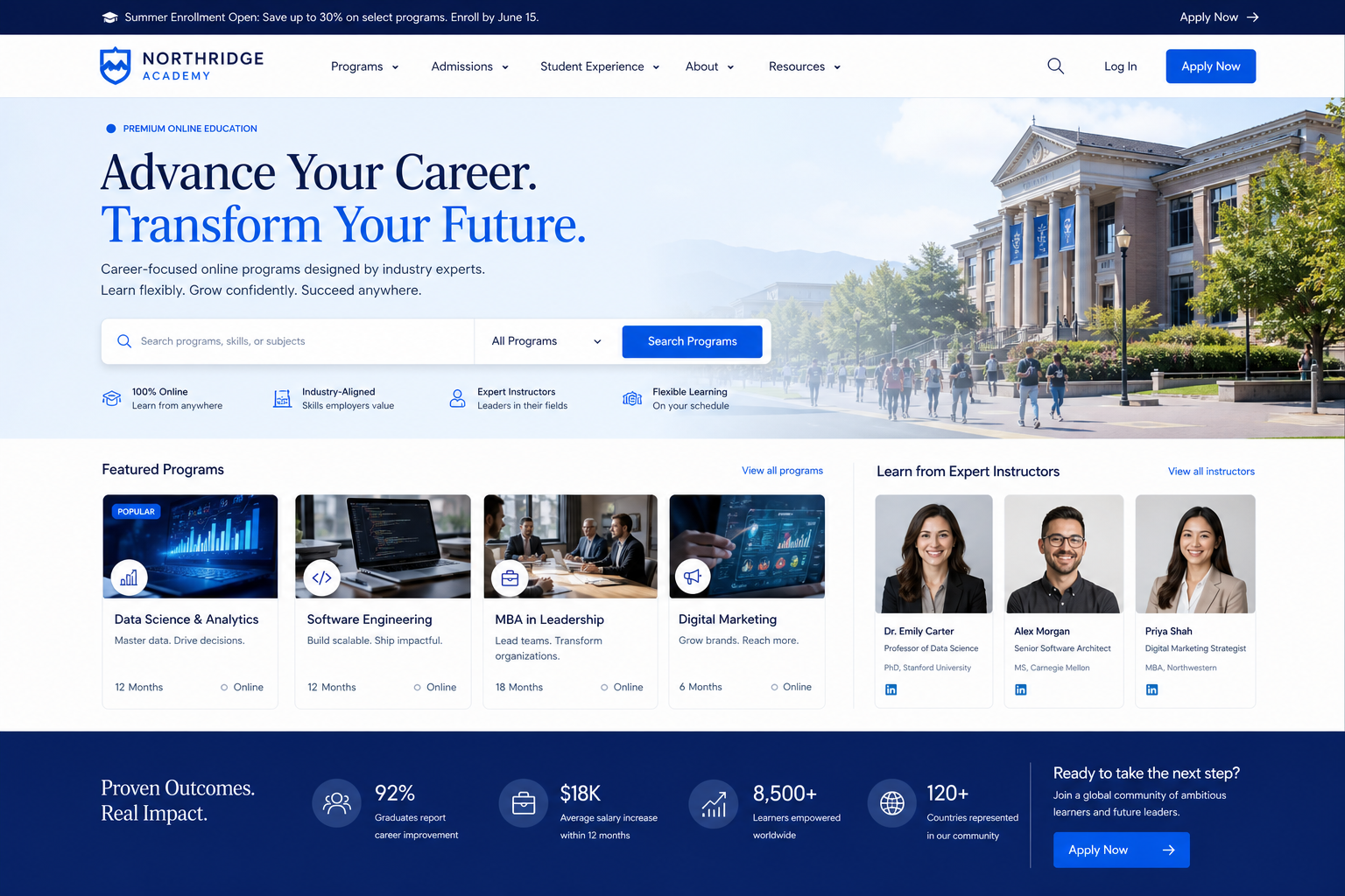 Online education academy website homepage