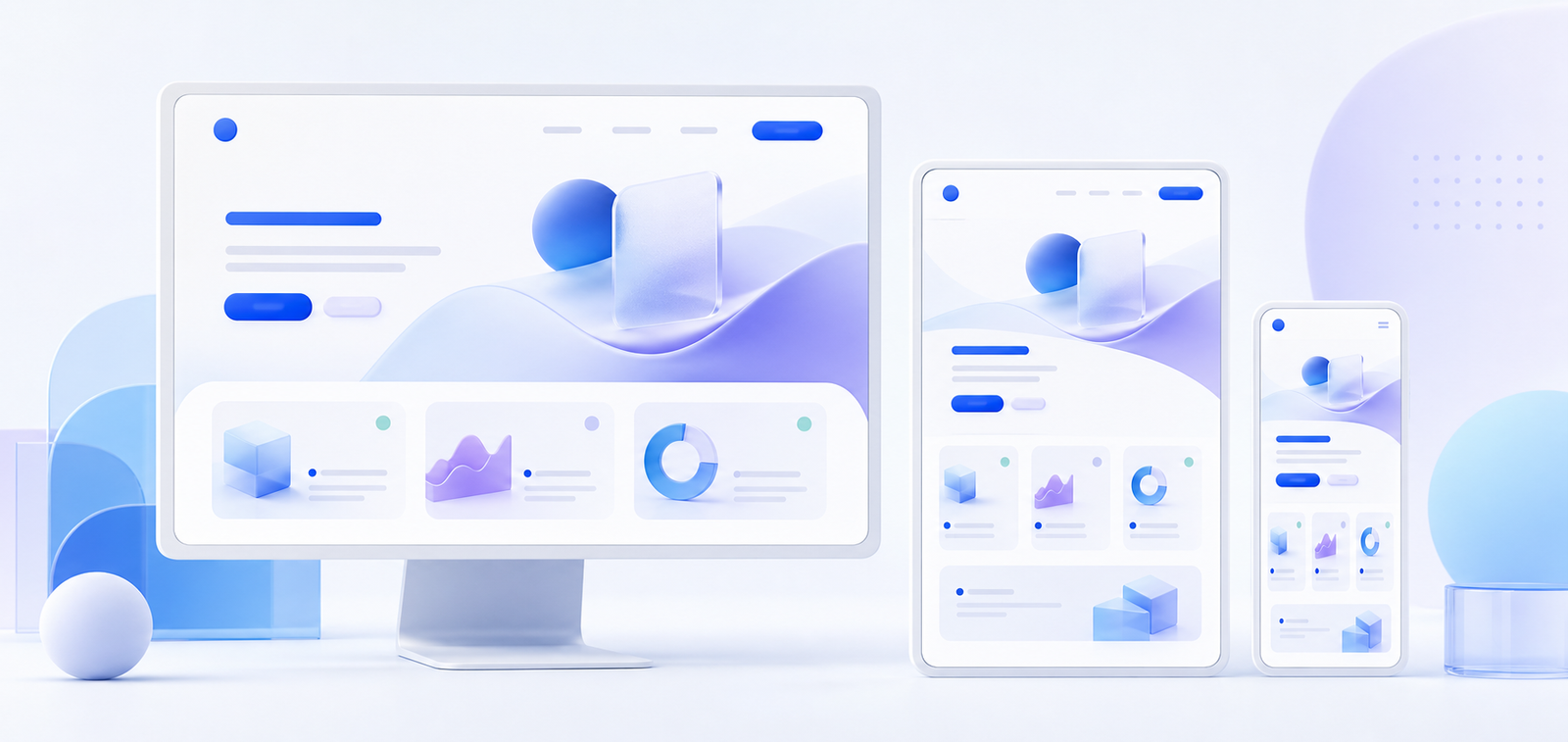 The same website layout adapted for desktop, tablet and mobile screens