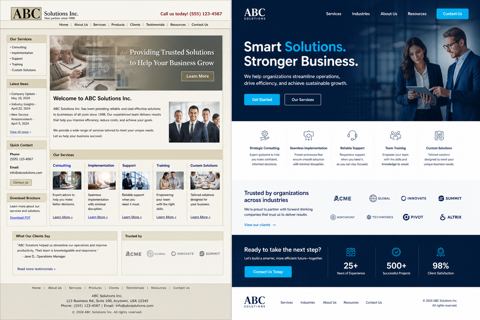 Business website before and after redesign comparison