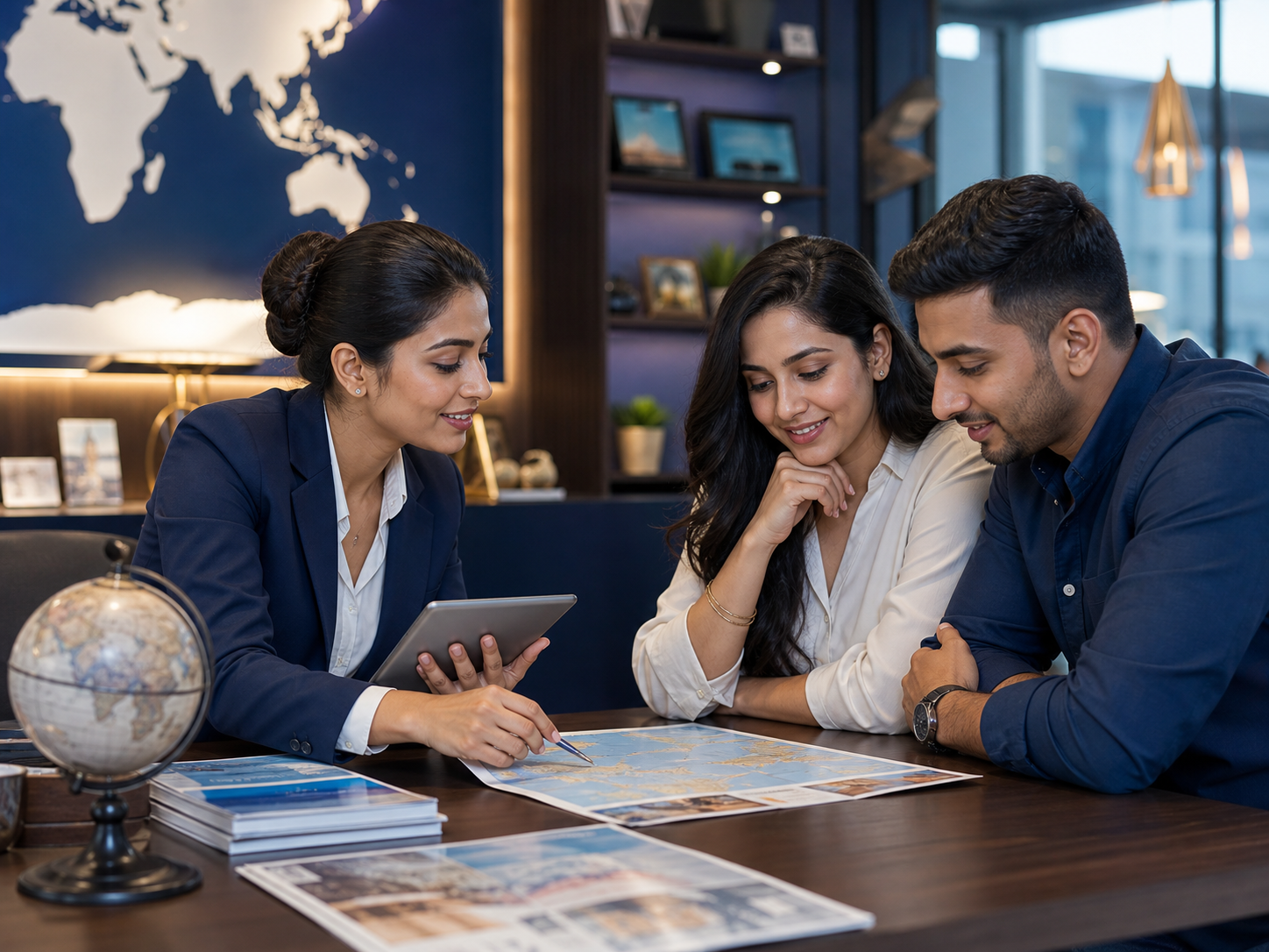 Indian travel consultant planning a premium itinerary with customers